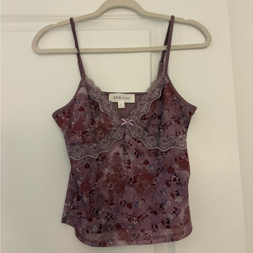 Pink Rose Mauve Floral Lace Cami